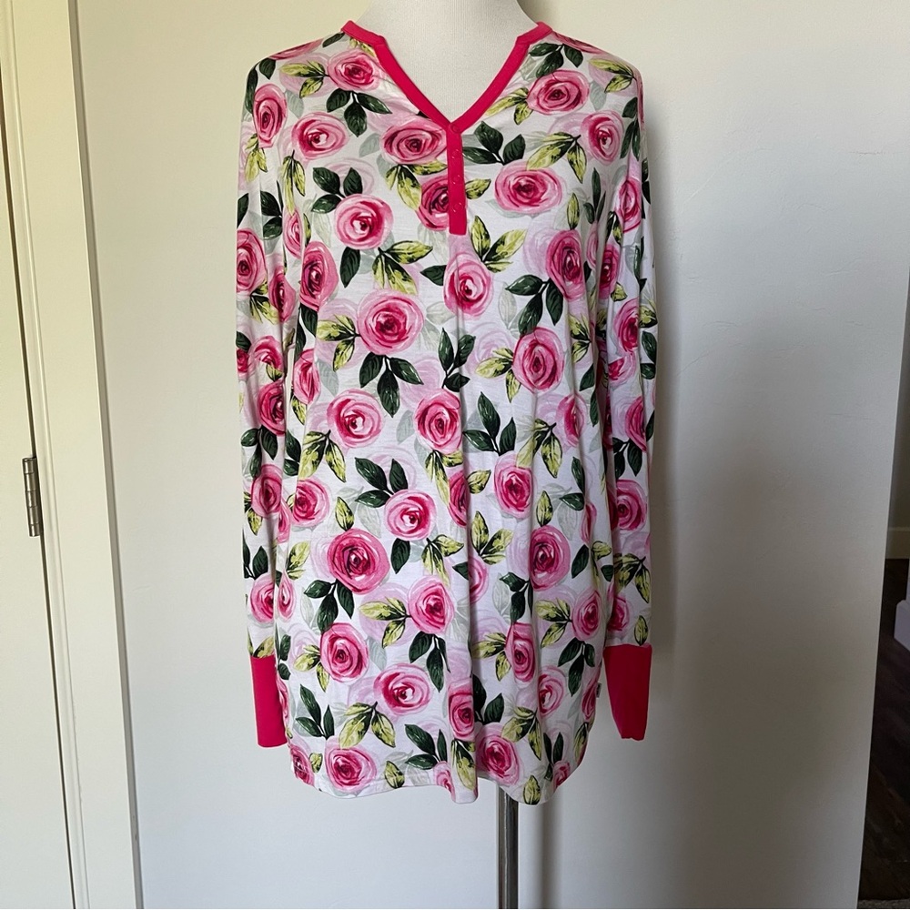 Little Sleepies Womens Pajama Set sz Small Roses Pink Breastfeeding Friendly - Picture 6 of 16